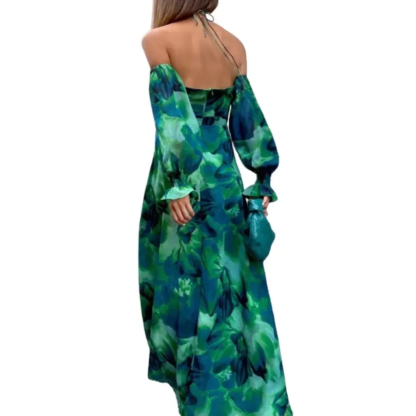 Green Off-Shoulder Spring Dress A-Line Polyester