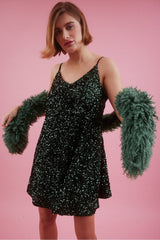 Green Sequin Cami Swing Dress