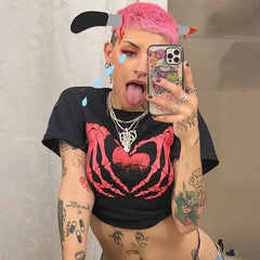 Grunge Aesthetic Crop Top for Casual Streetwear Style Pink