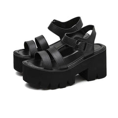 Grunge Black Platform Women Sandals Euro Size