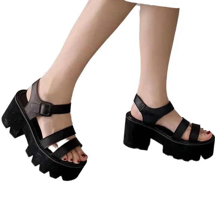 Grunge Black Platform Women Sandals Euro Size black / 4.5