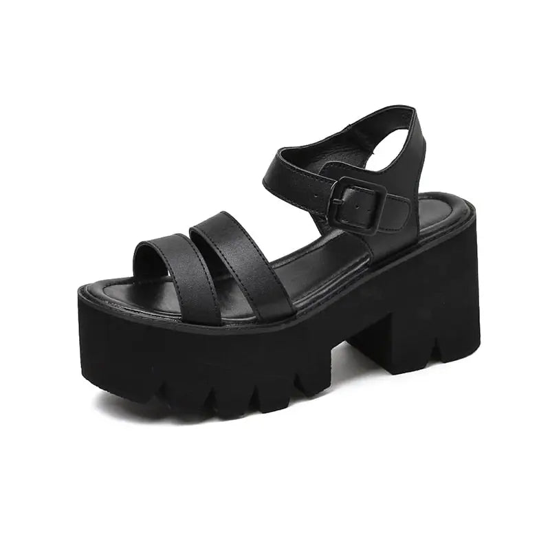 Grunge Black Platform Women Sandals Euro Size