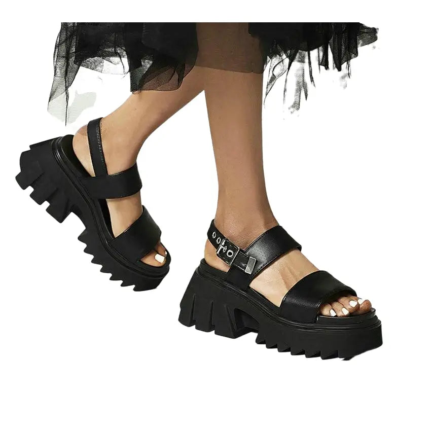 Grunge Platform PU Leather Slingback Ankle Strap