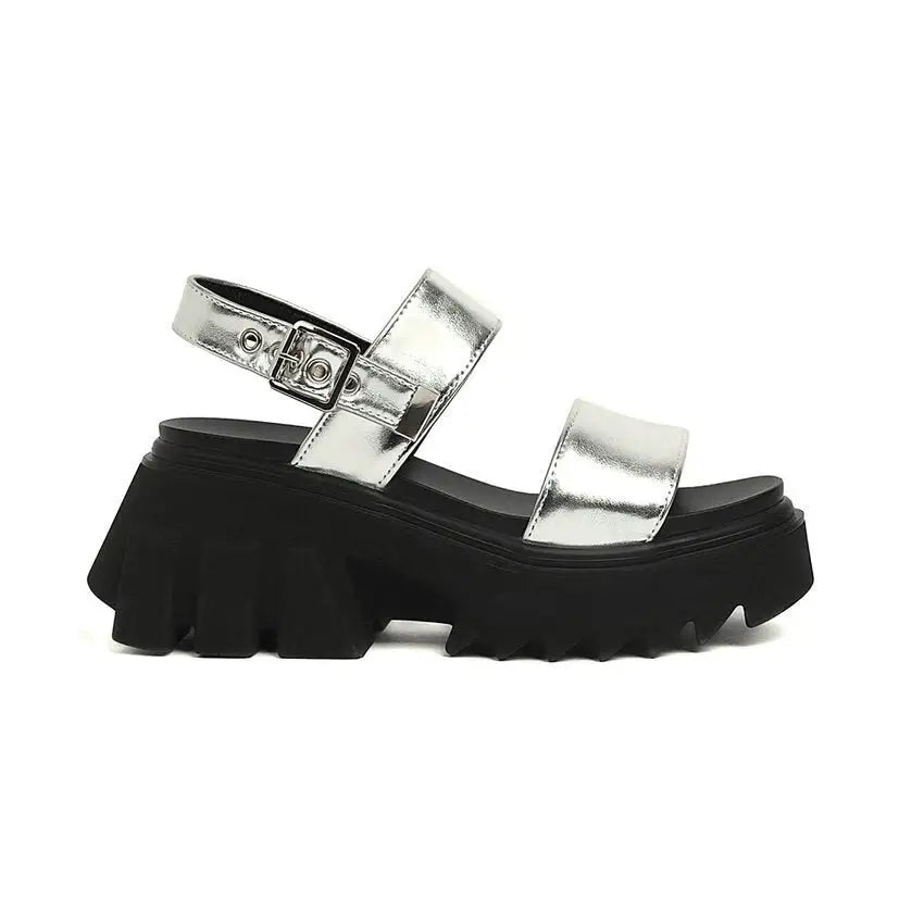 Grunge Platform PU Leather Slingback Ankle Strap