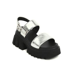 Grunge Platform PU Leather Slingback Ankle Strap