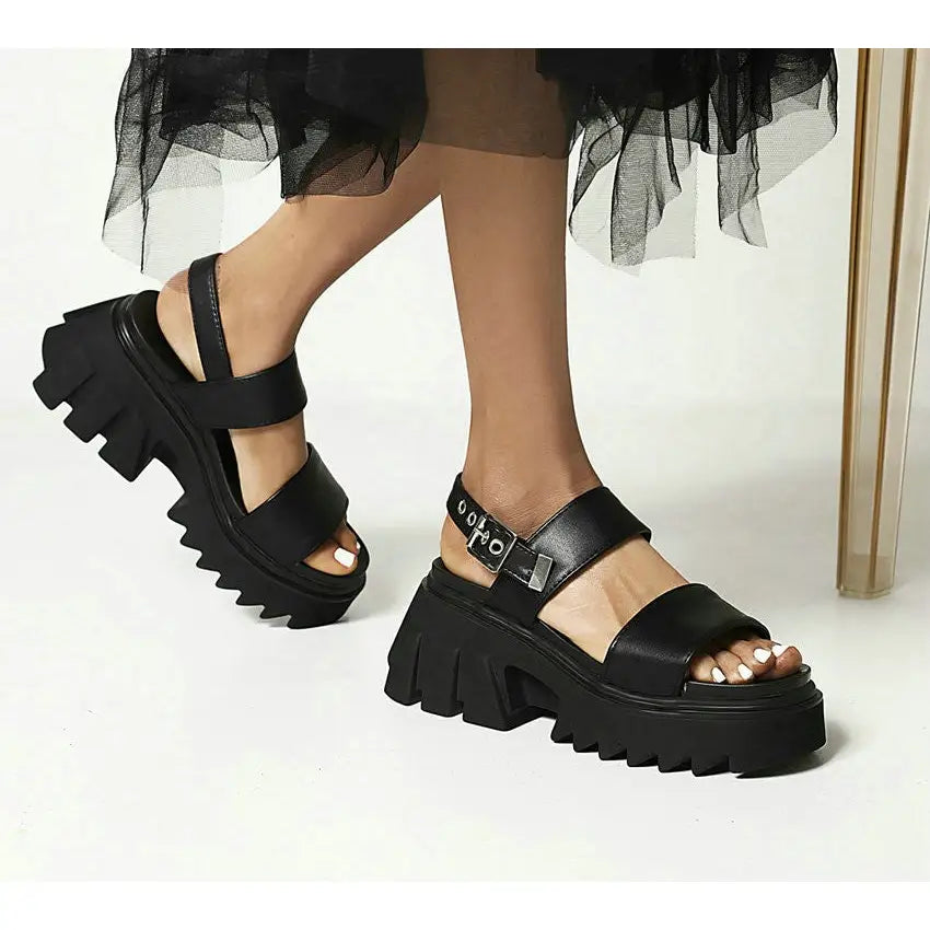 Grunge Platform PU Leather Slingback Ankle Strap