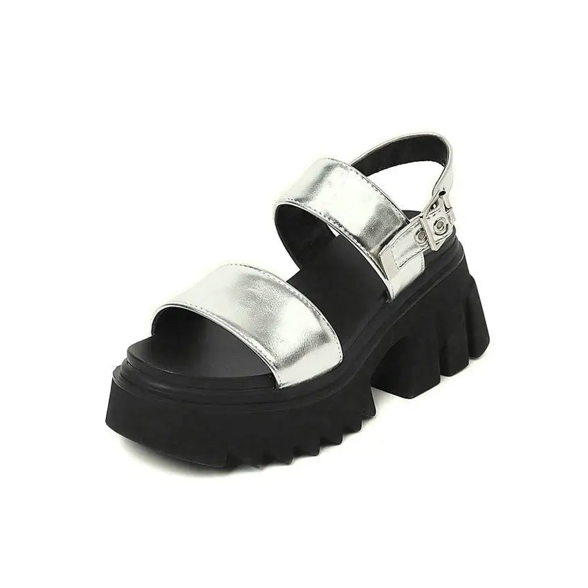 Grunge Platform PU Leather Slingback Ankle Strap