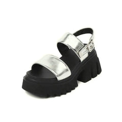 Grunge Platform PU Leather Slingback Ankle Strap