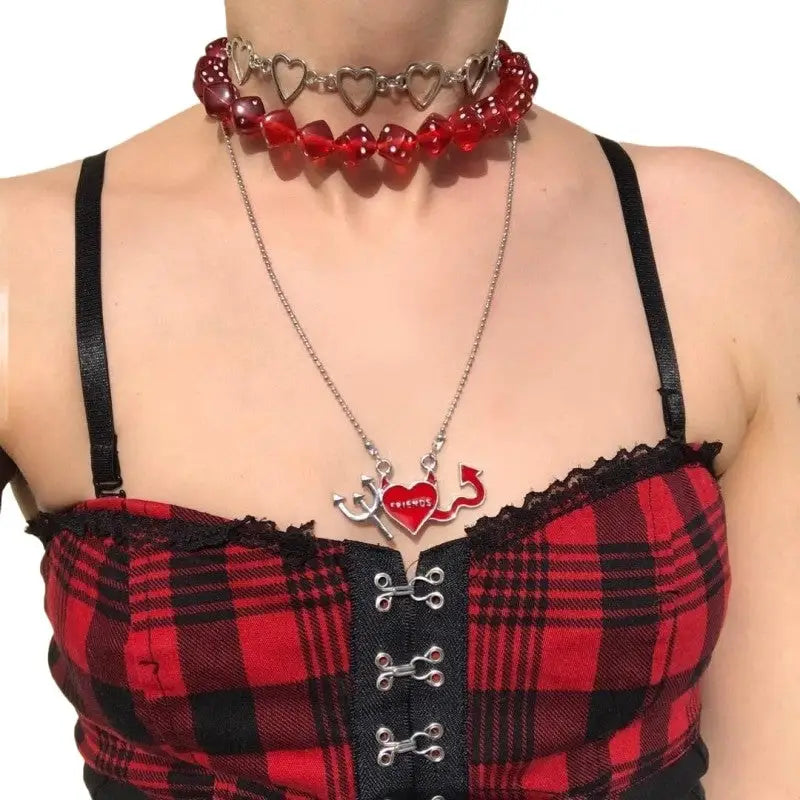Grunge Retro Dice Necklace with Multilayer Chain