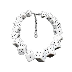 Grunge Retro Dice Necklace with Multilayer Chain white