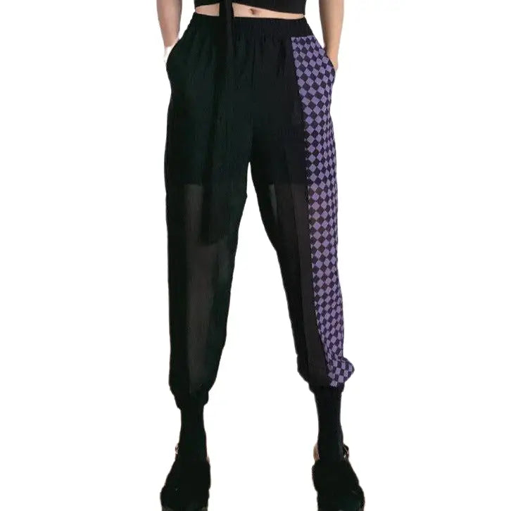 Half Black And Color Breathable Ankle-Tied Pants