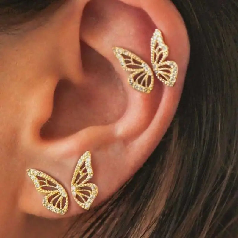 Half Butterfly Stud Earrings for Everyday Wear