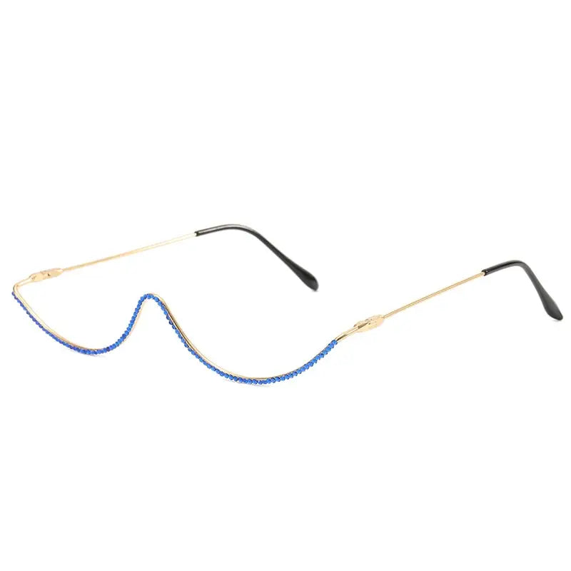 Half Oval Decorative Metal Frame Glasses - Blue / One Size