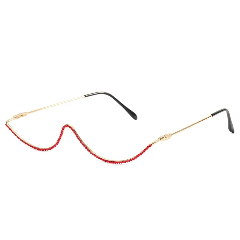 Half Oval Decorative Metal Frame Glasses - Red / One Size
