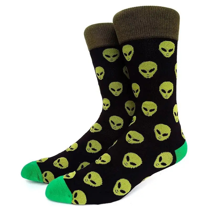 Halloween Funky Print Socks - Black - Yellow / 39-45