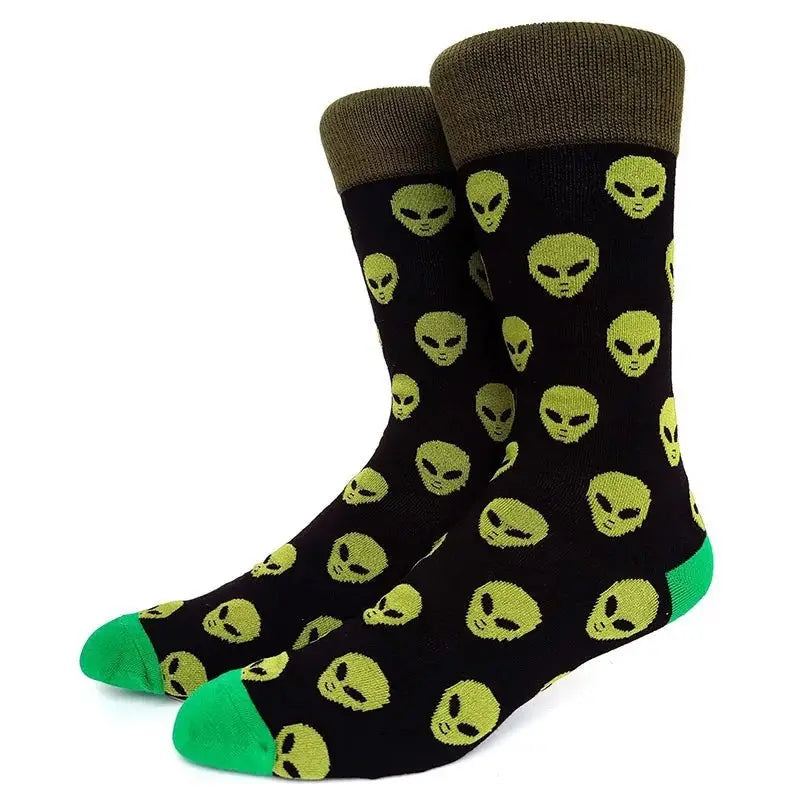 Halloween Funky Print Socks for Adults Black - Yellow