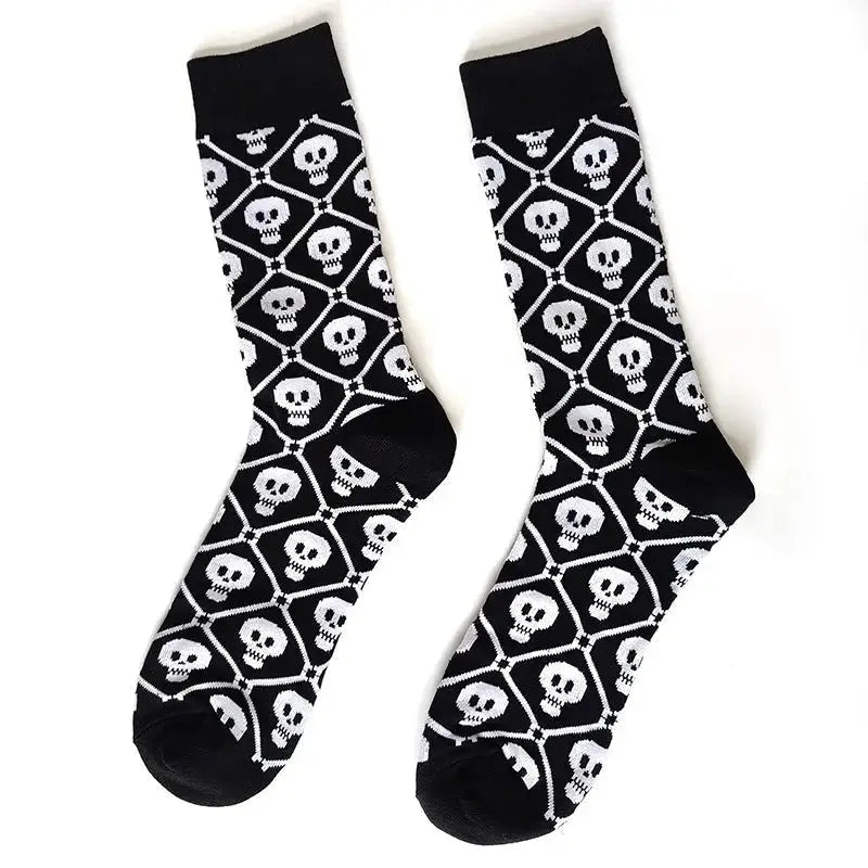 Halloween Funky Print Socks for Adults White - Black / 39-45