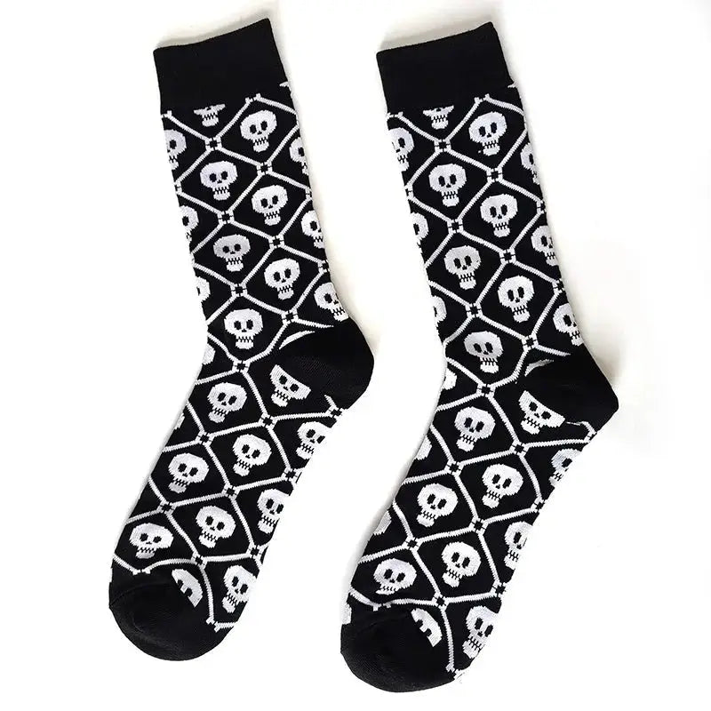 Halloween Funky Print Socks - White - Black / 39-45