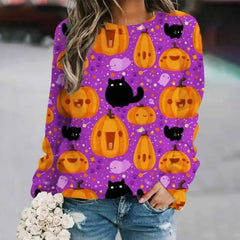 Halloween print round neck sweatshirt