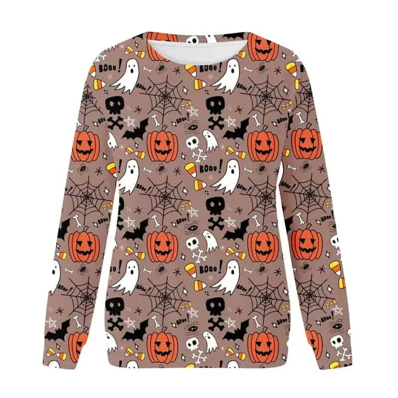 Halloween print round neck sweatshirt