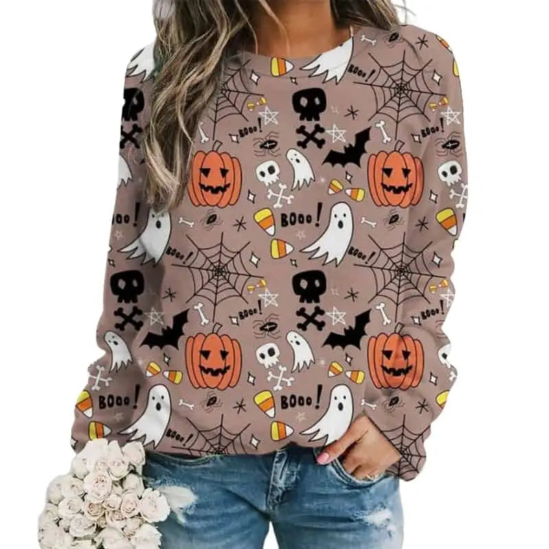 Halloween print round neck sweatshirt - Sweatshirts