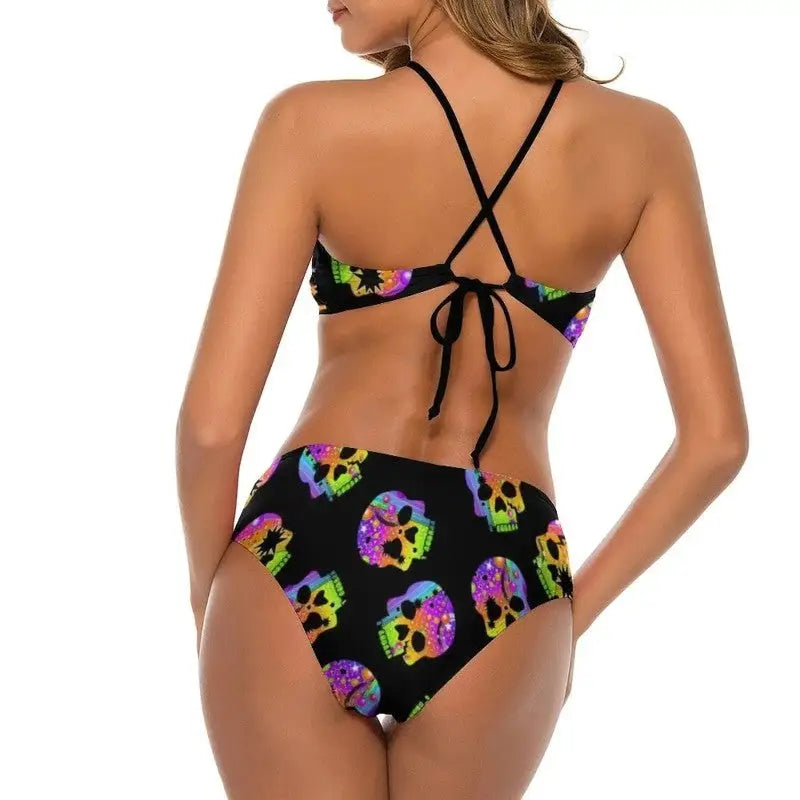 Halloween Skull Ombre High Leg Bikini