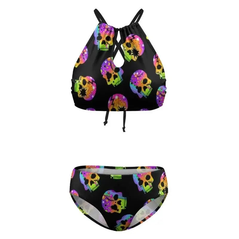 Halloween Skull Ombre High Leg Bikini