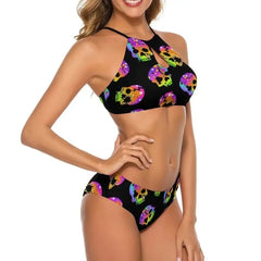 Halloween Skull Ombre High Leg Bikini