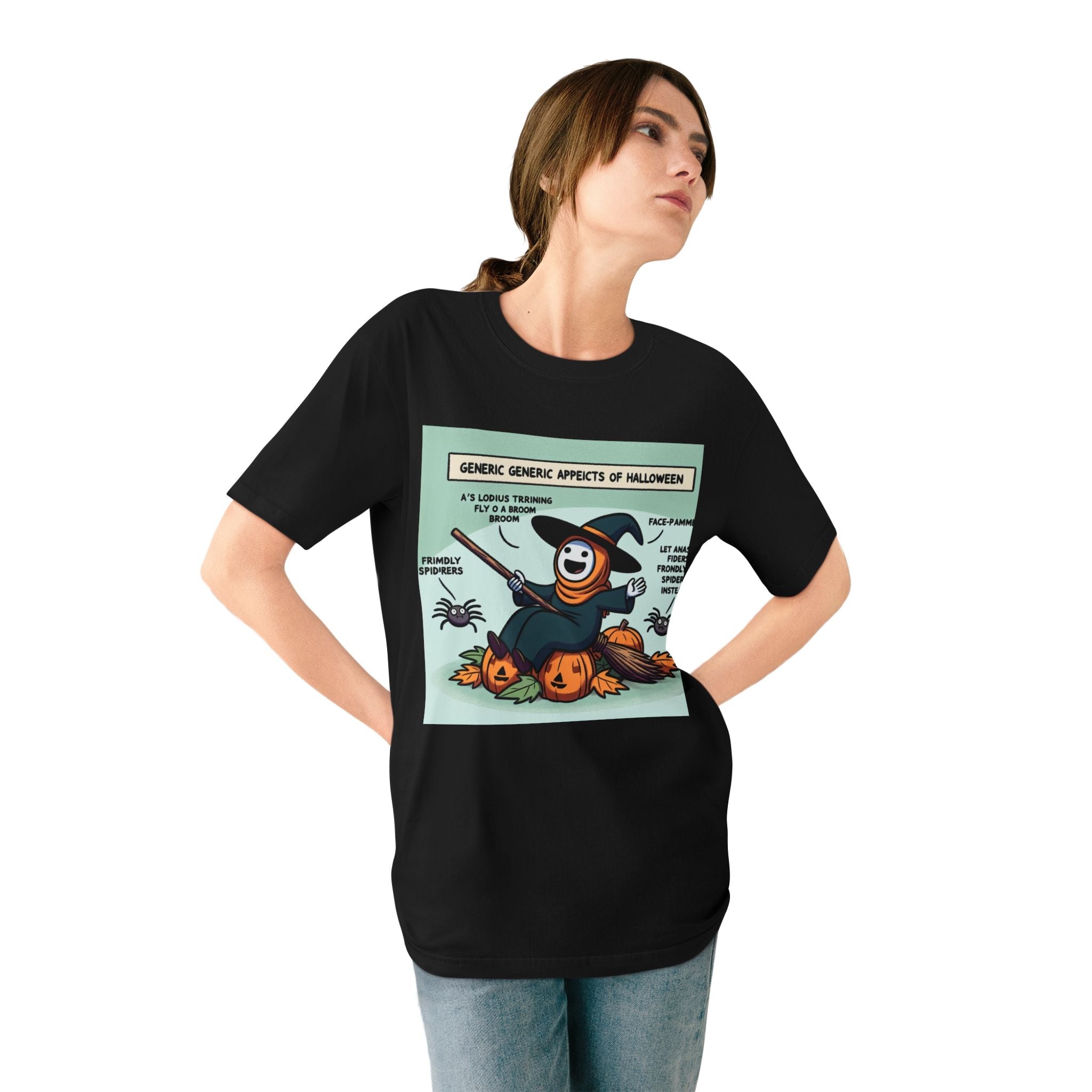 Halloween T-Shirt Mystic Moonlight Witch in Leaf Pile