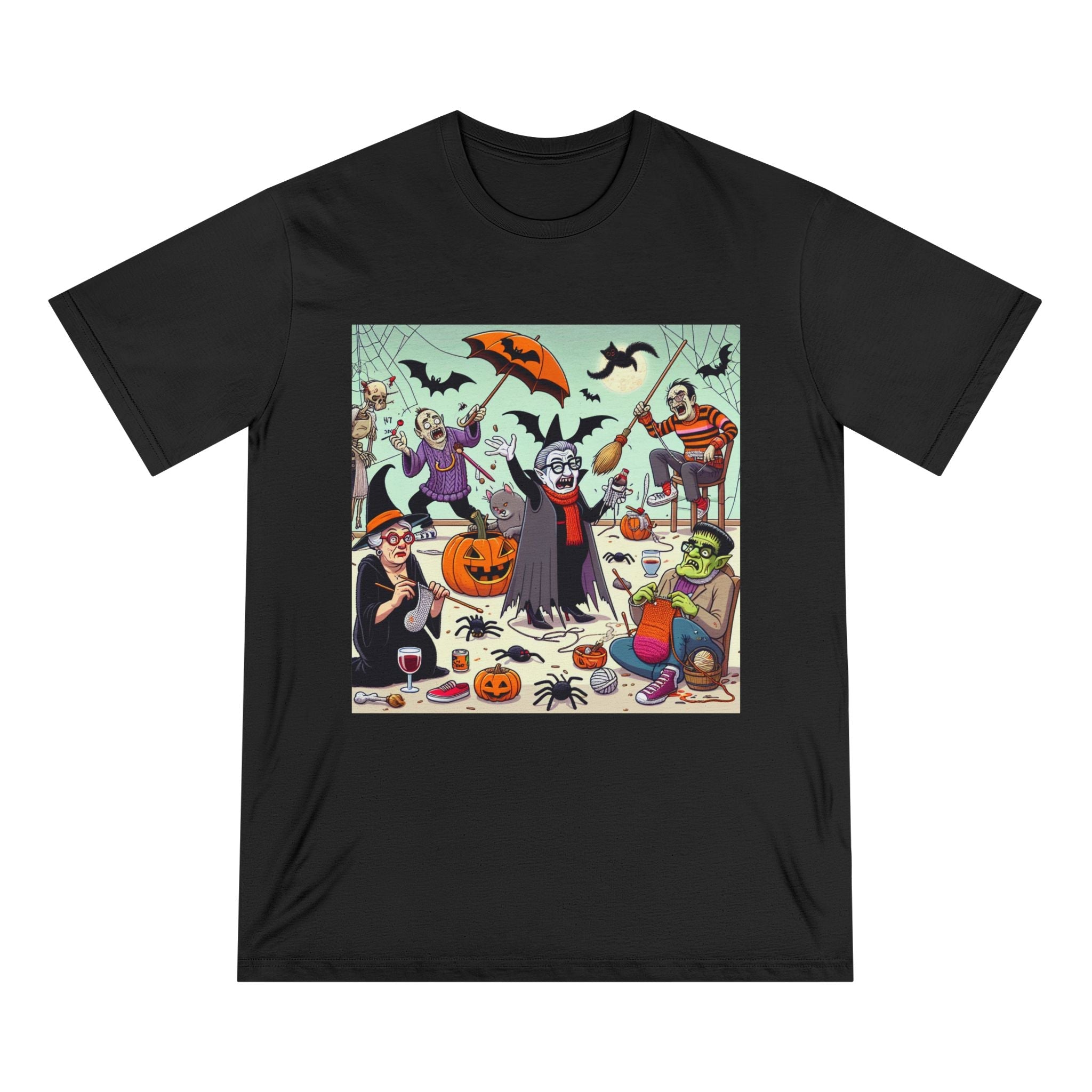 Halloween T-Shirt with Funny Spooky Characters Black / XS