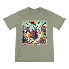Halloween T-Shirt with Funny Spooky Characters Eucalyptus