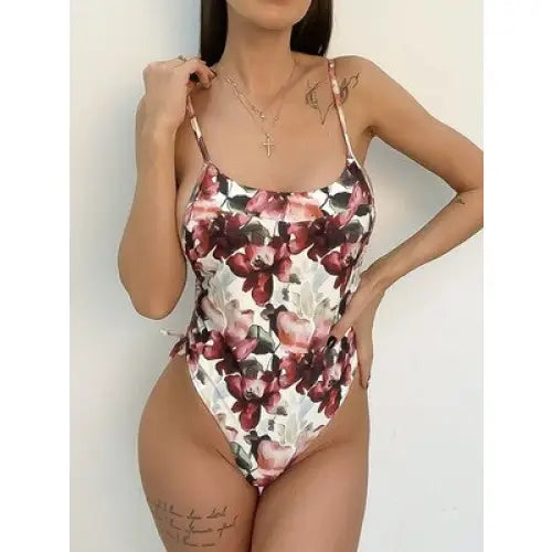 Halter Floral Print One Piece Fullcolor Swimsuit Exact