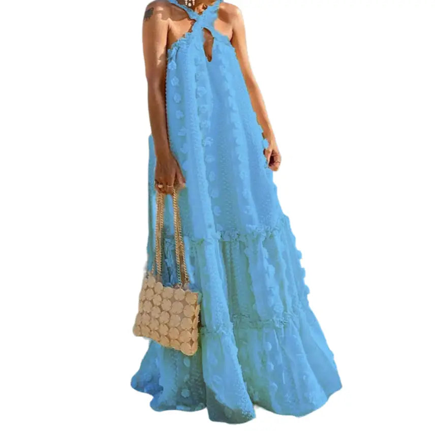 Halter Neckline Bohemian Maxi Dress for Day or Evening Wear