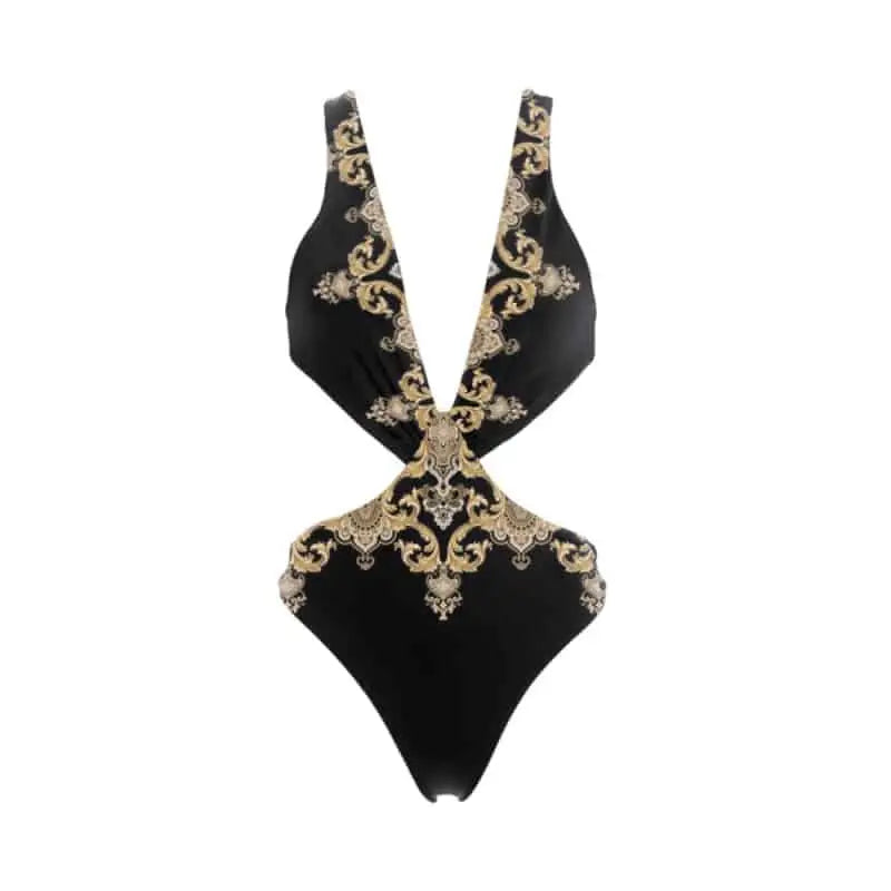 Halterneck Waist Cutout One Piece Swimsuit