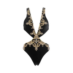 Halterneck Waist Cutout One Piece Swimsuit Gold / S