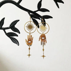 Hamsa Hand Sun And Star Palm Drop Earrings