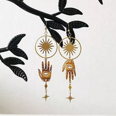 Hamsa Hand Sun And Star Palm Drop Earrings