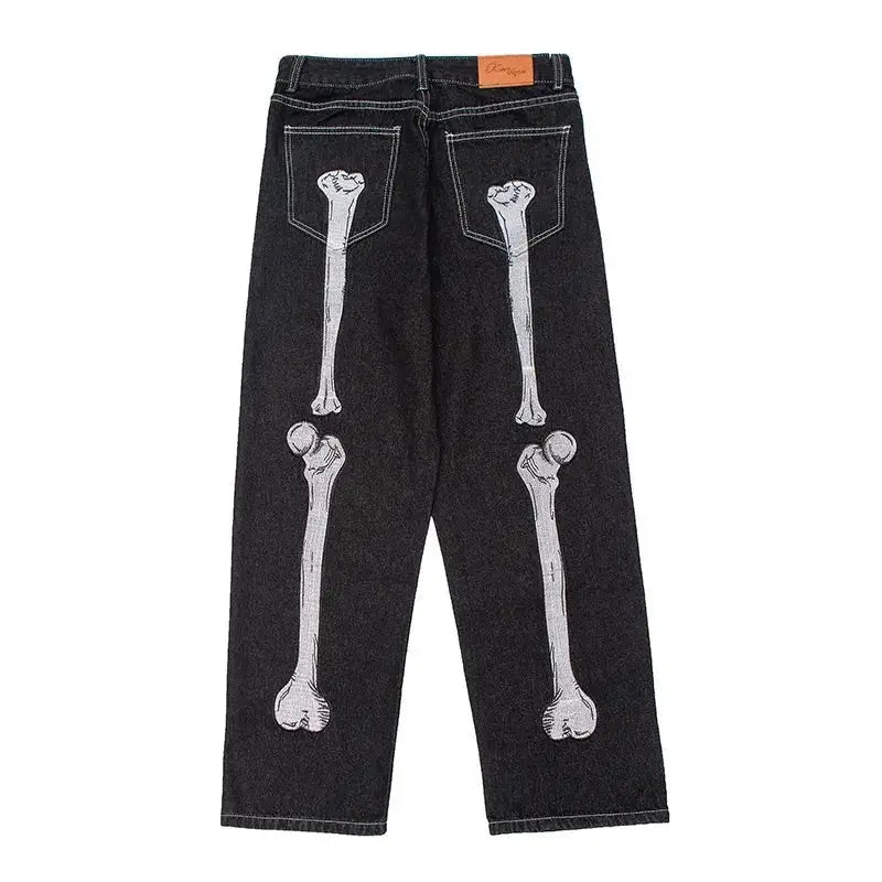 Hand Bone Embroidery Straight Jeans