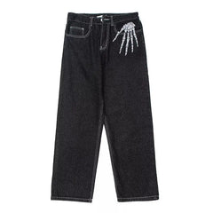 Hand Bone Embroidery Straight Jeans