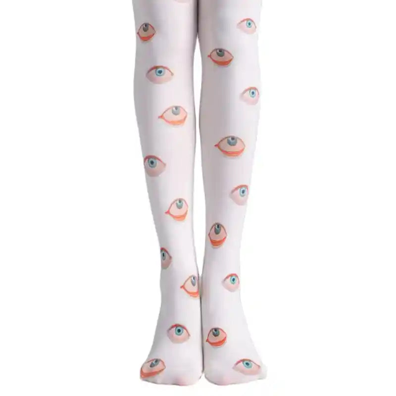 Hand Painted Oil Painting Tights with Eyes Print Multi