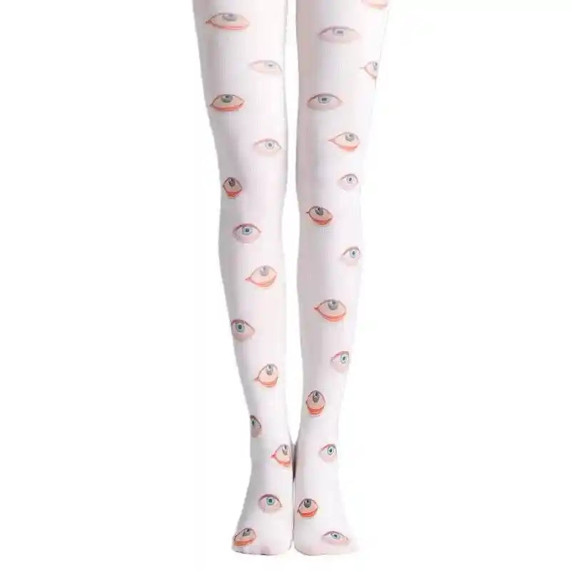 Hand Painted Oil Painting Tights with Eyes Print Multi