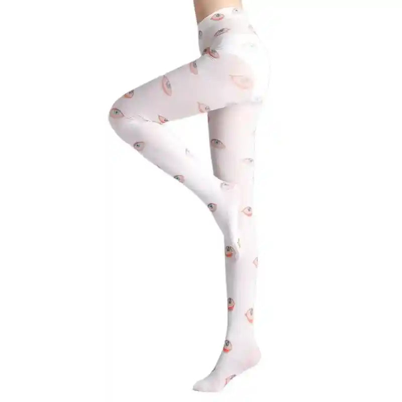 Hand Painted Oil Painting Tights With Eyes Print Pantyhose