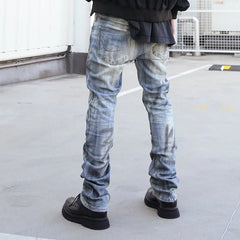 Hand-Painted Splash-Ink Worn Pants - Denim