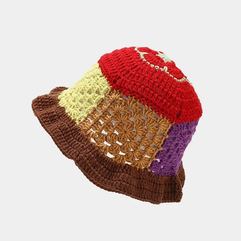 Handmade Crochet Striped Fisherman Bucket Hat Red / 56-58cm
