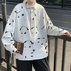 Happy Face Print Long Sleeve Oversized Shirts