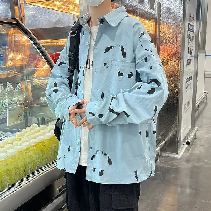 Happy Face Print Long Sleeve Oversized Shirts