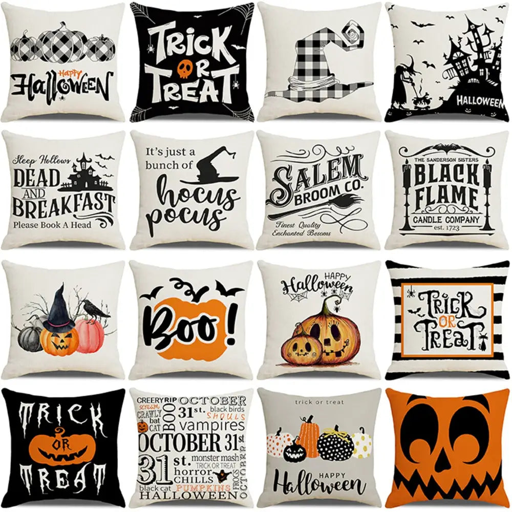 Happy Halloween Cushion Cover Linen Pumpkin