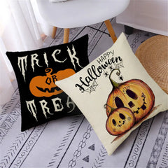 Happy Halloween Cushion Cover Linen Pumpkin