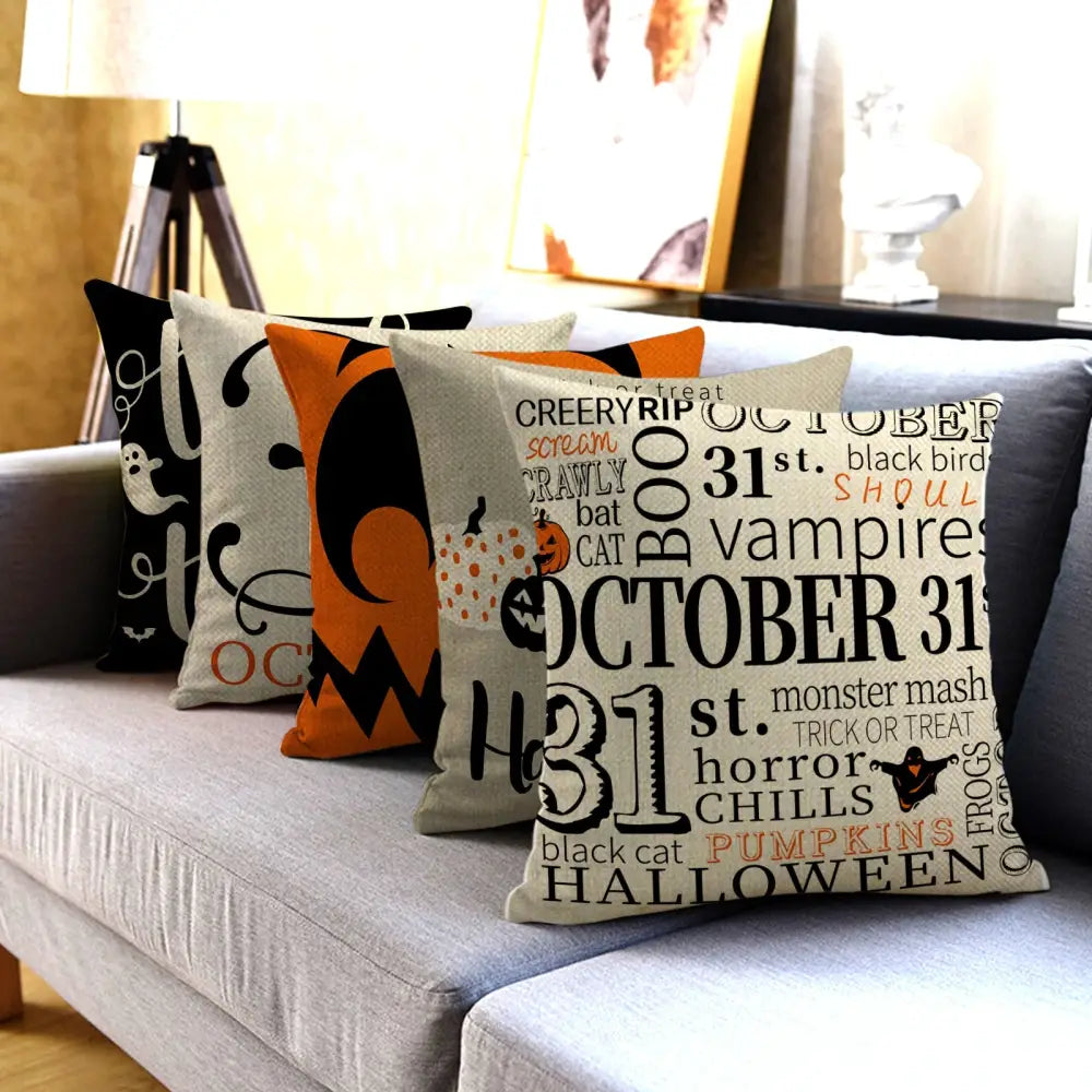 Happy Halloween Cushion Cover Linen Pumpkin