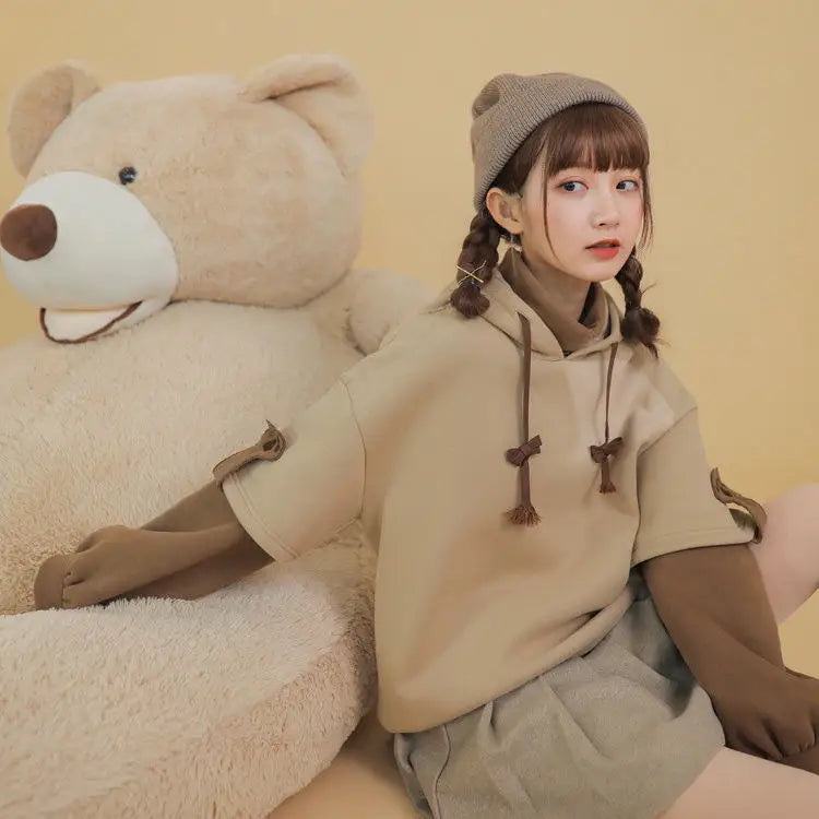 Harajuku Aesthetic Bear Hoodie And Bag - Hoodies